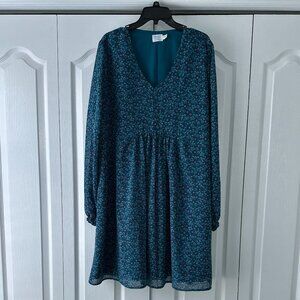 NWT - Time & Tru Floral Long Sleeve V-Neck Babydoll Dress | Size  XL